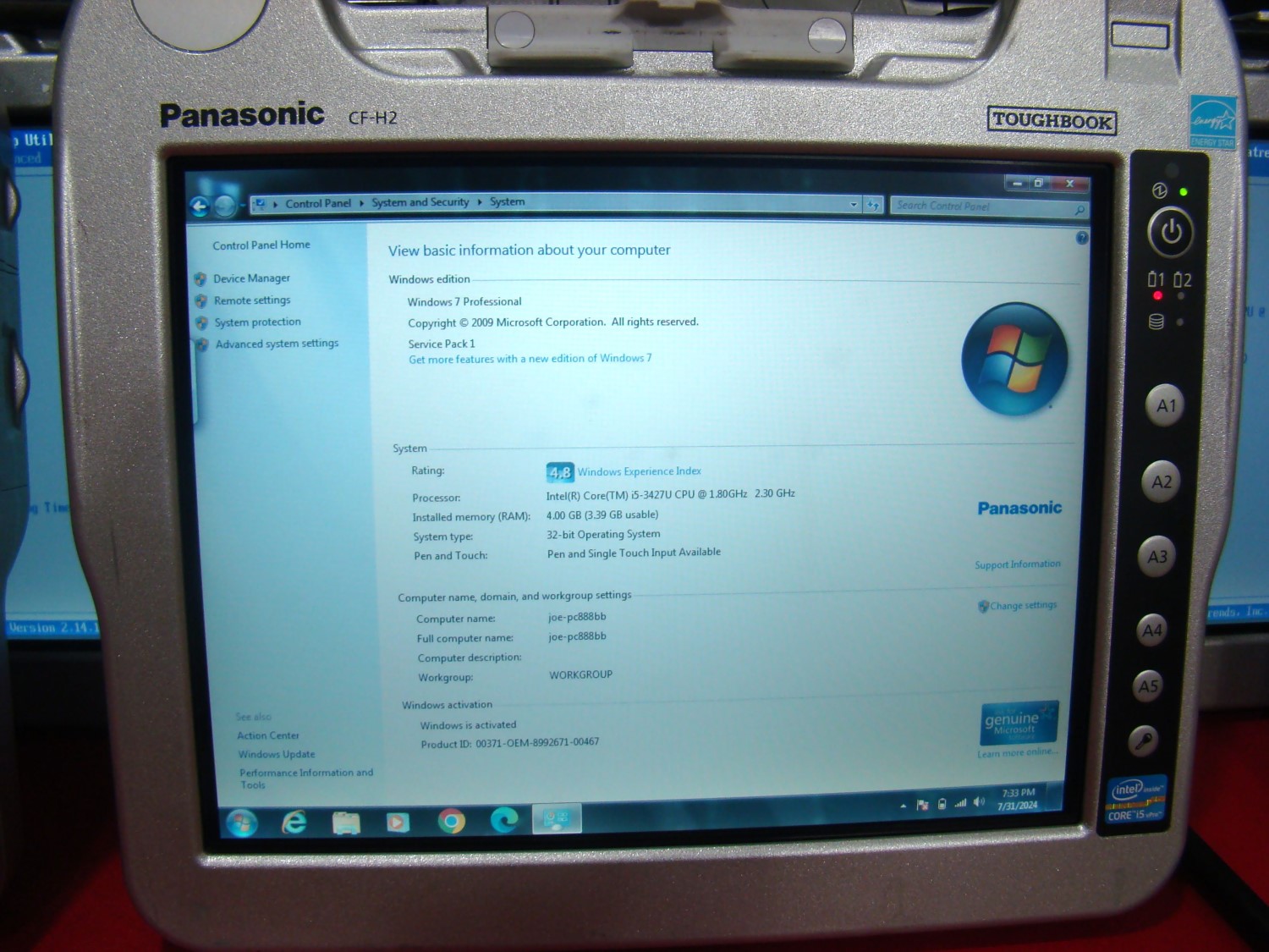 Panasonic CF-H2 i5 1.80GHz Win7 Touchscreen WIFI BlueTooth CF
