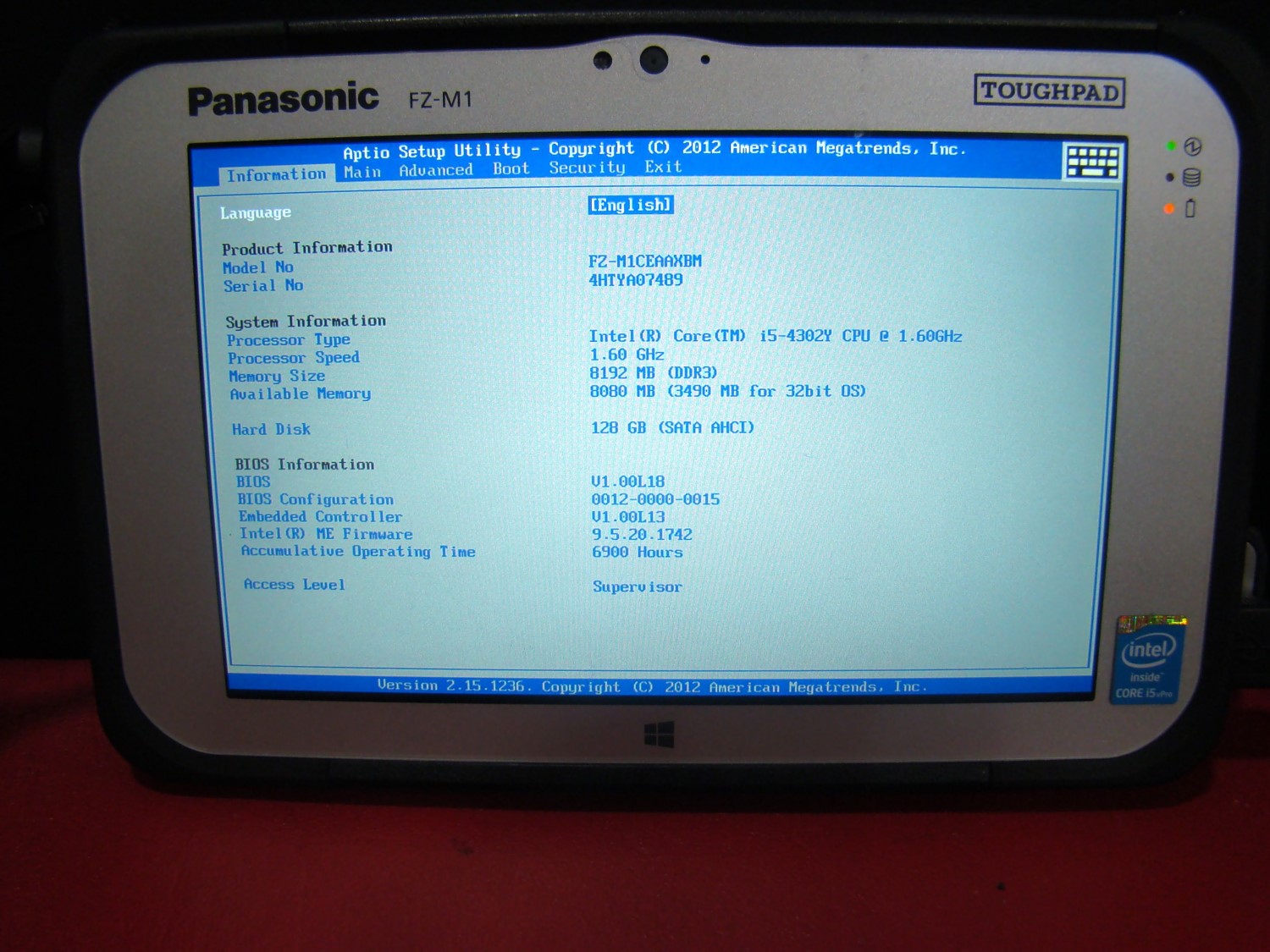 Panasonic Toughpad FZ-M1 i5 1.60GHz | 8GB RAM | 128GB SSD | Silver